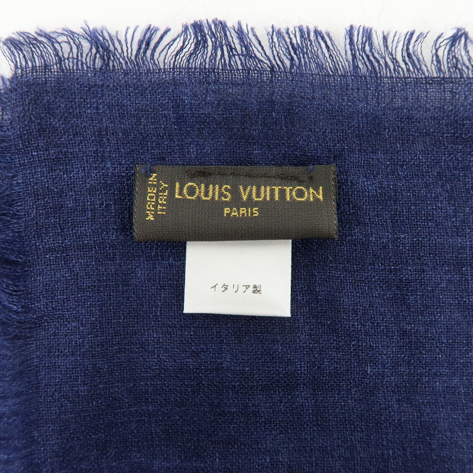 Louis Vuitton Monogram Linen Silk Scarf Shawl Navy Light Brown