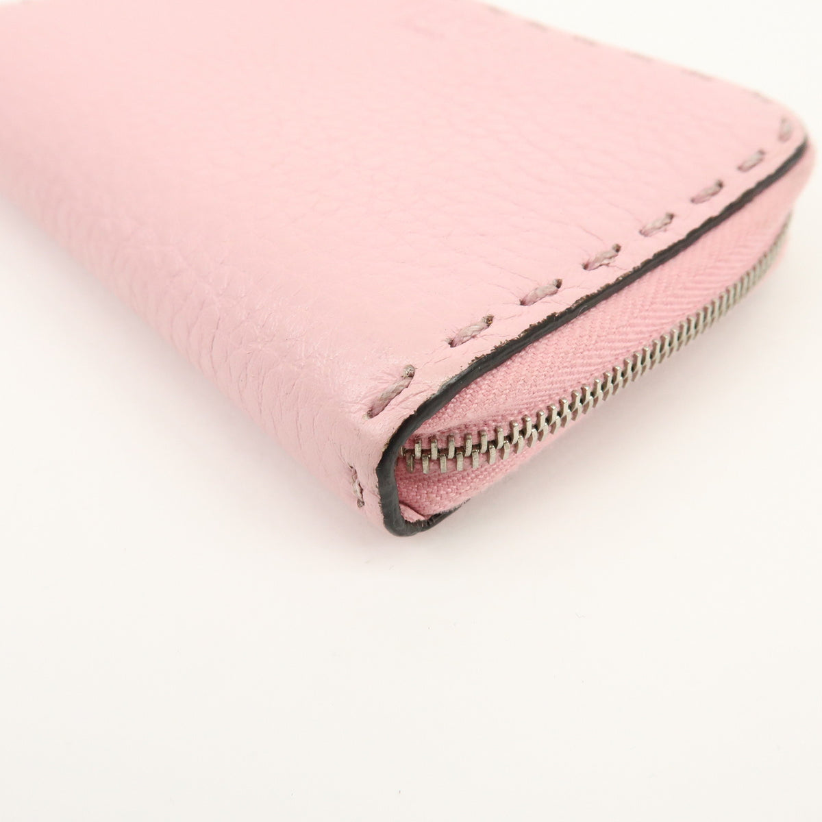FENDI Selleria Leather Compact Zippy Wallet Pink 8M0313