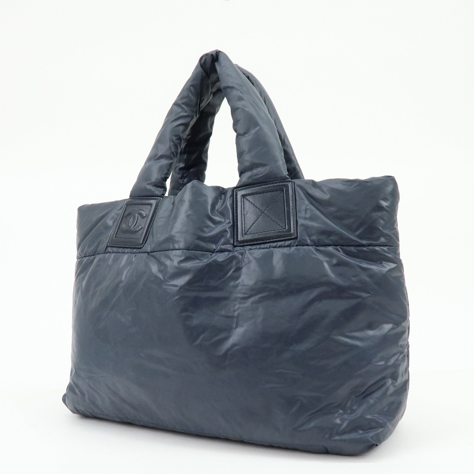 CHANEL COCO Cocoon Nylon Leather Tote MM Hand Bag Navy A48611