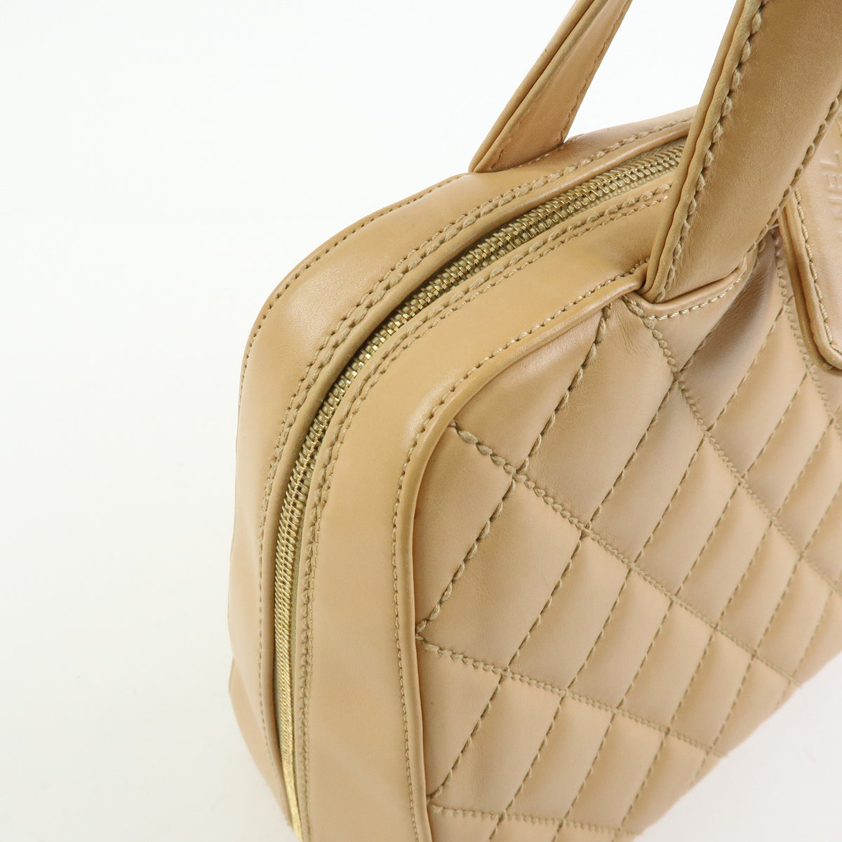 CHANEL Wild Stitch COCO Mark Leather Hand Bag Tote Bag Beige A14693