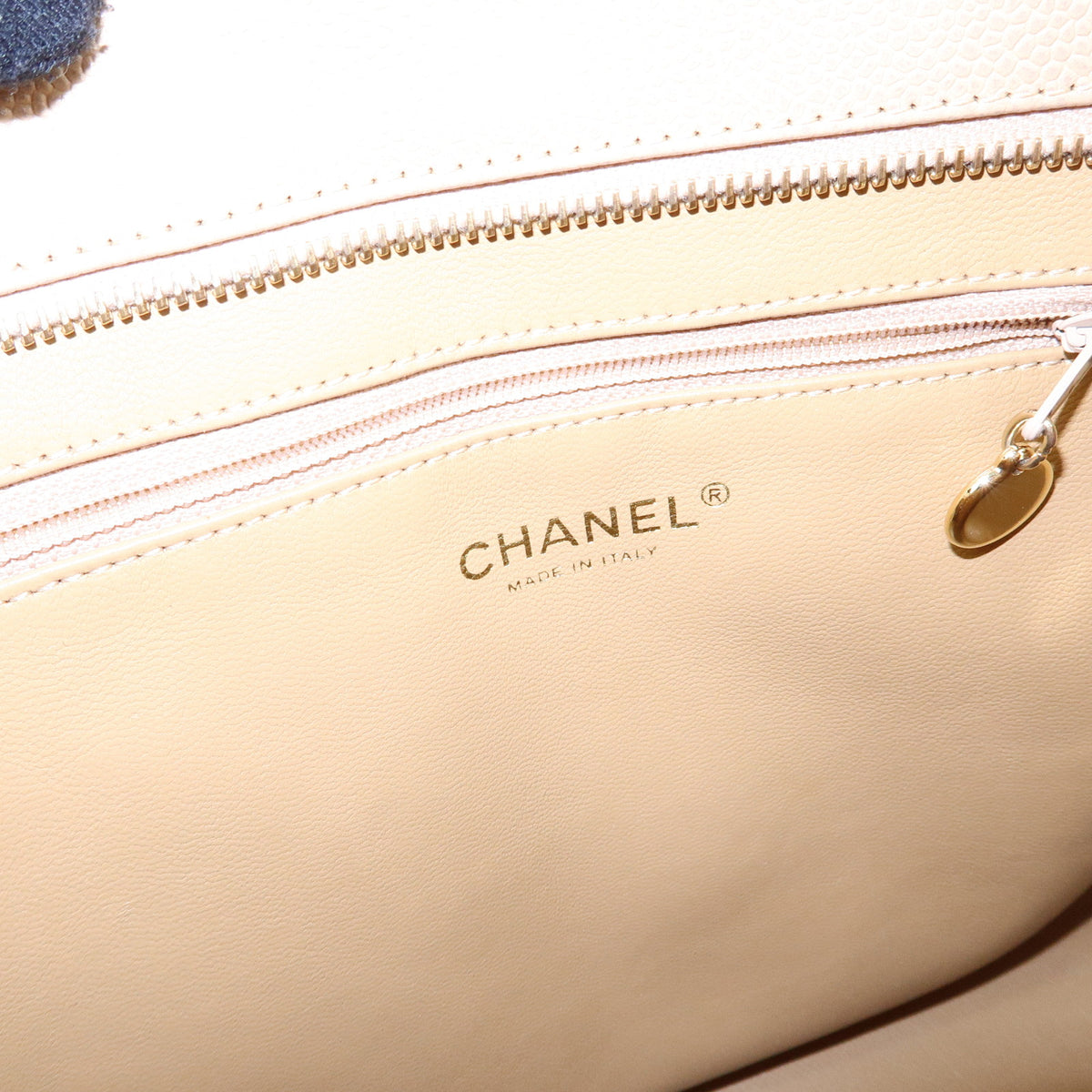 CHANEL Matelasse COCO Mark Caviarskin Medallion Tote Bag Beige A01804