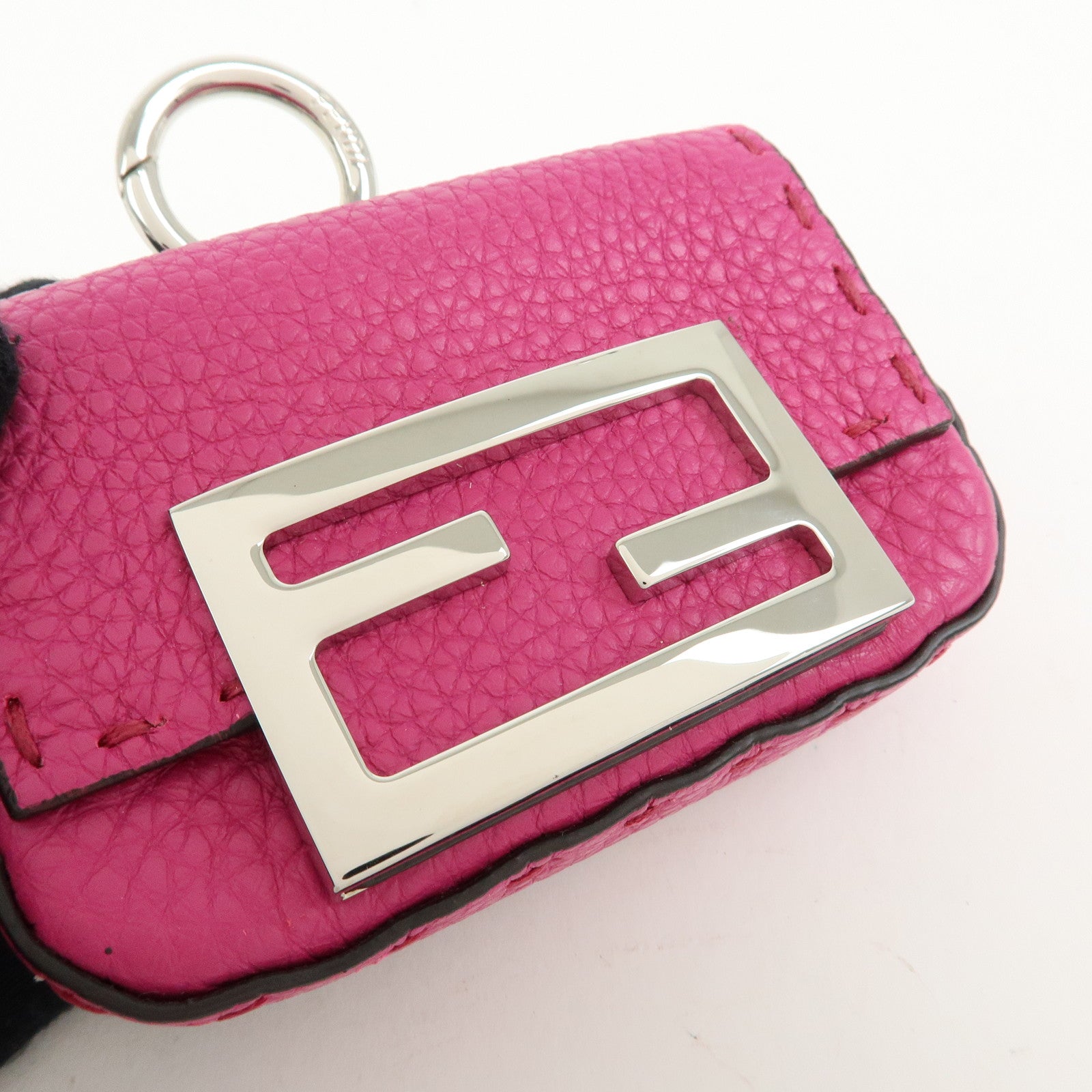 FENDI Nano Baguette Leather Mini Chain Shoulder Bag Charm Pink 7AS045