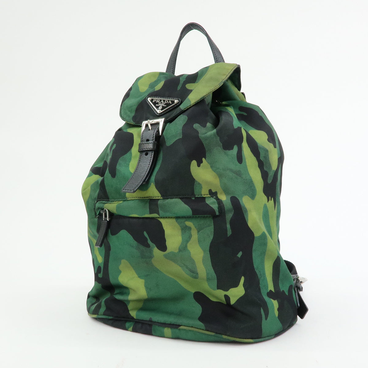 PRADA Triangle Logo Nylon Leather Backpack Rucksack Camouflage BZ0032
