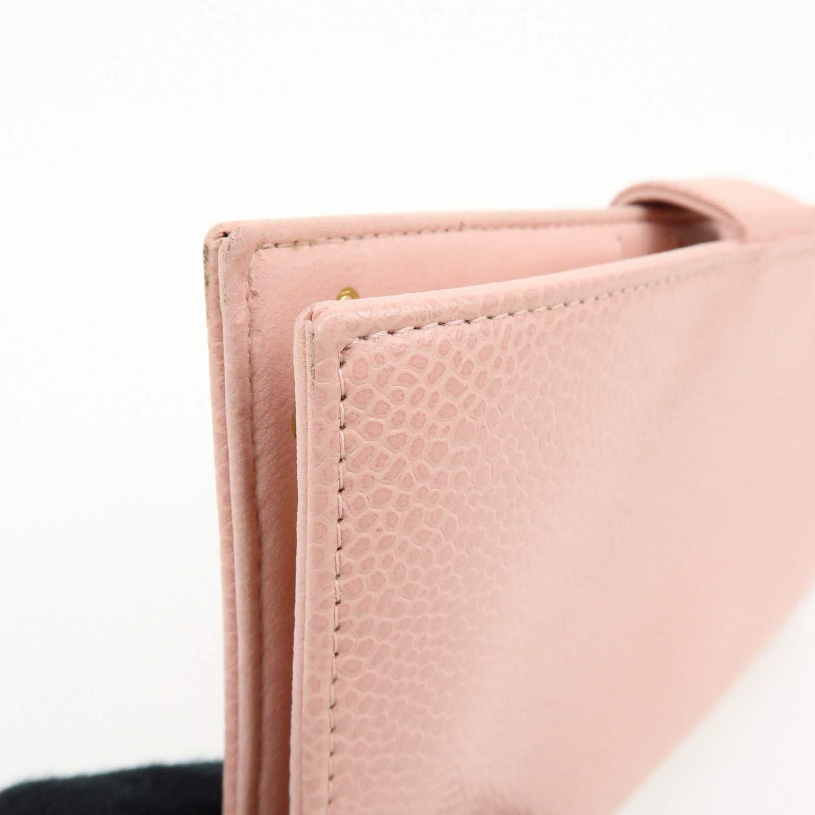 CHANEL COCO Mark Caviarskin Bi-fold Long Wallet Pink A13498