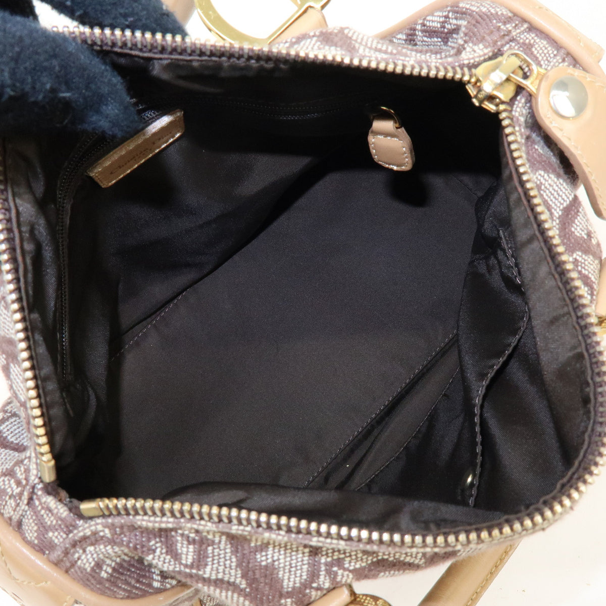 Christian Dior Trotter Jacquard Canvas Leather Boston Bag Brown Beige