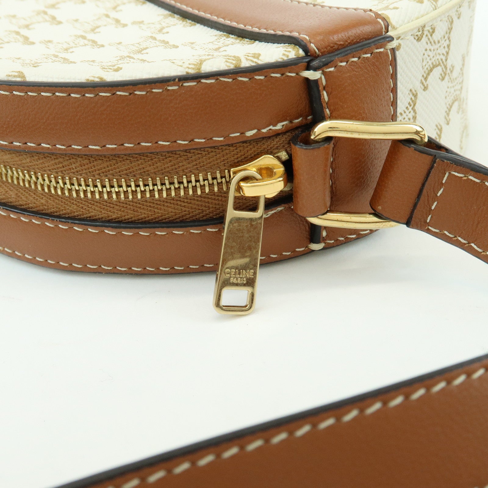 CELINE Macadam Leather Shoulder Bag Crossbody Bag Ivory Brown
