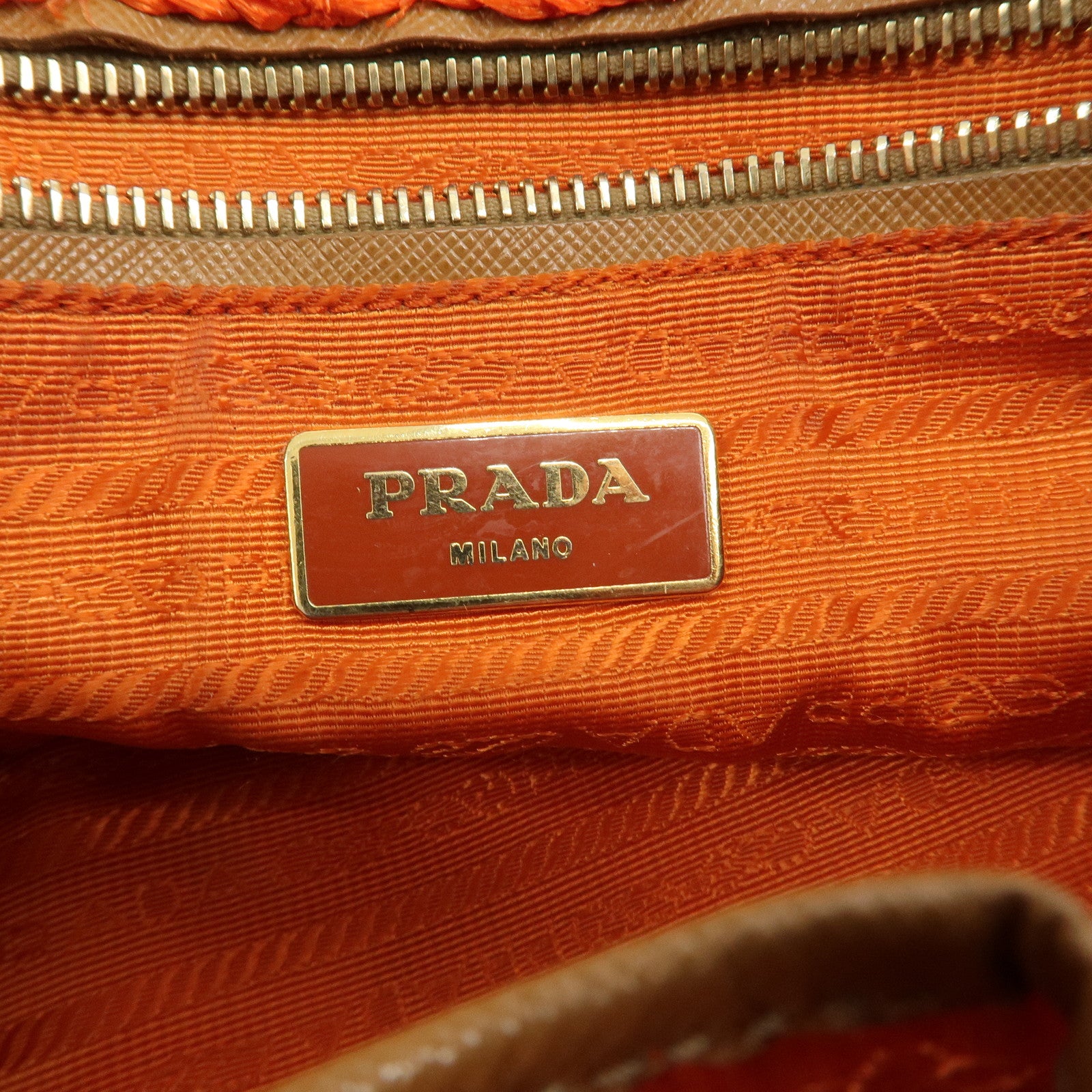 PRADA Triangl Logo Braded Tote Bag Hand Bag Orange Beige Used