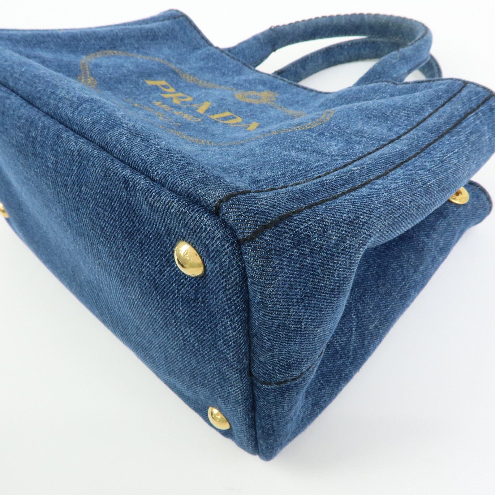 PRADA Triangle Logo Canapa Mini Denim 2Way Bag Hand Bag Blue 1BG439