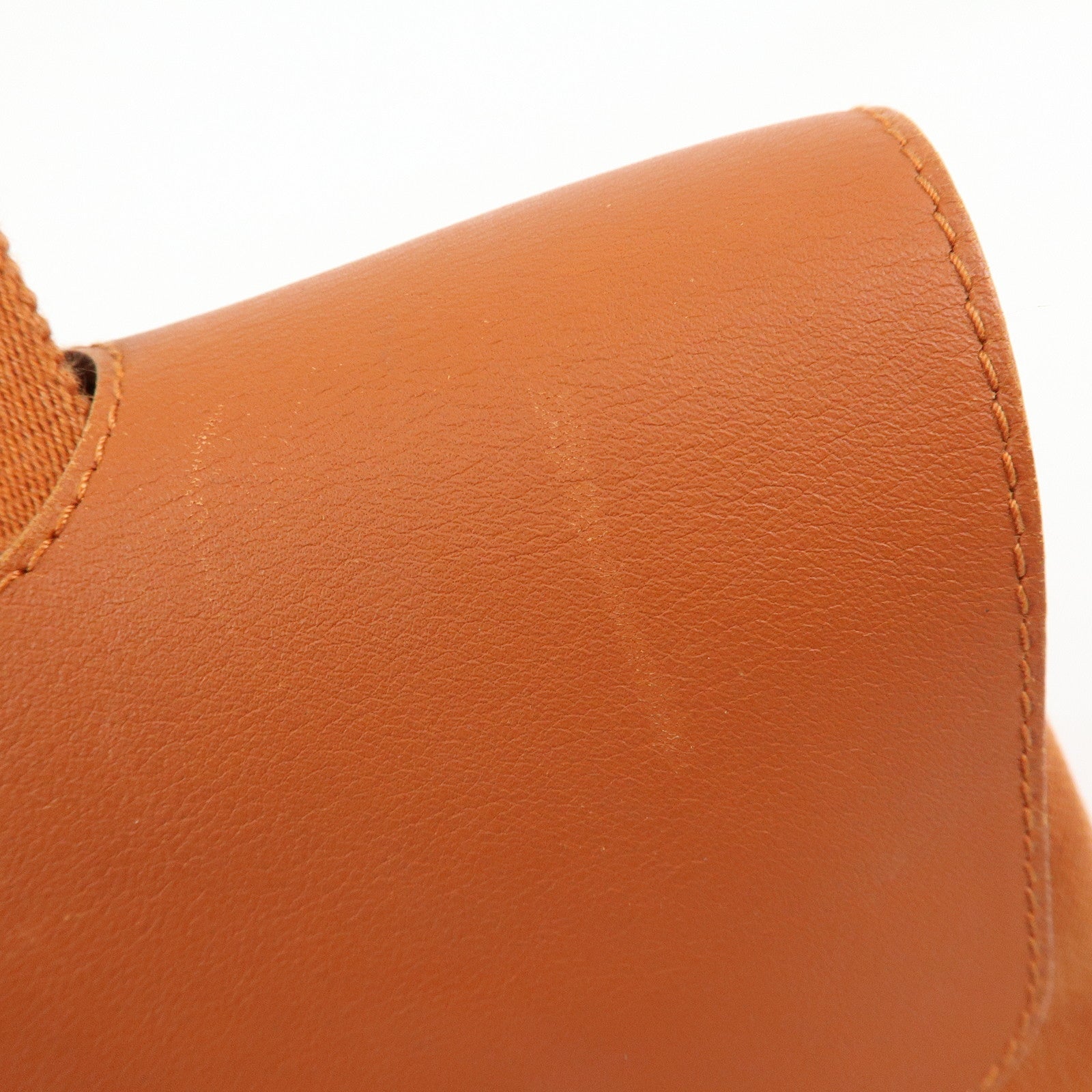 HERMES Valparaiso PM Toile Chevron Leather Tote Bag Hand Bag Orange