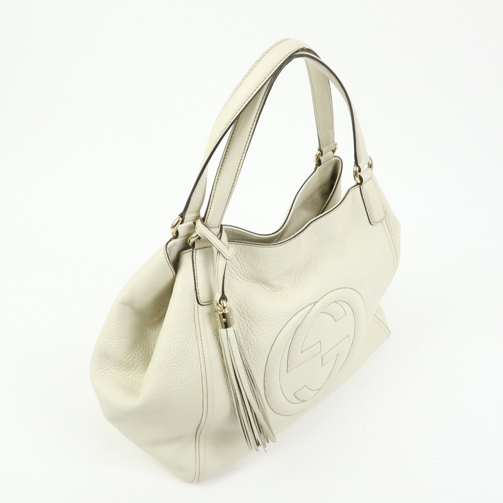GUCCI SOHO Interlocking G Calf Leather Tote Shoulder Bag Ivory 282309