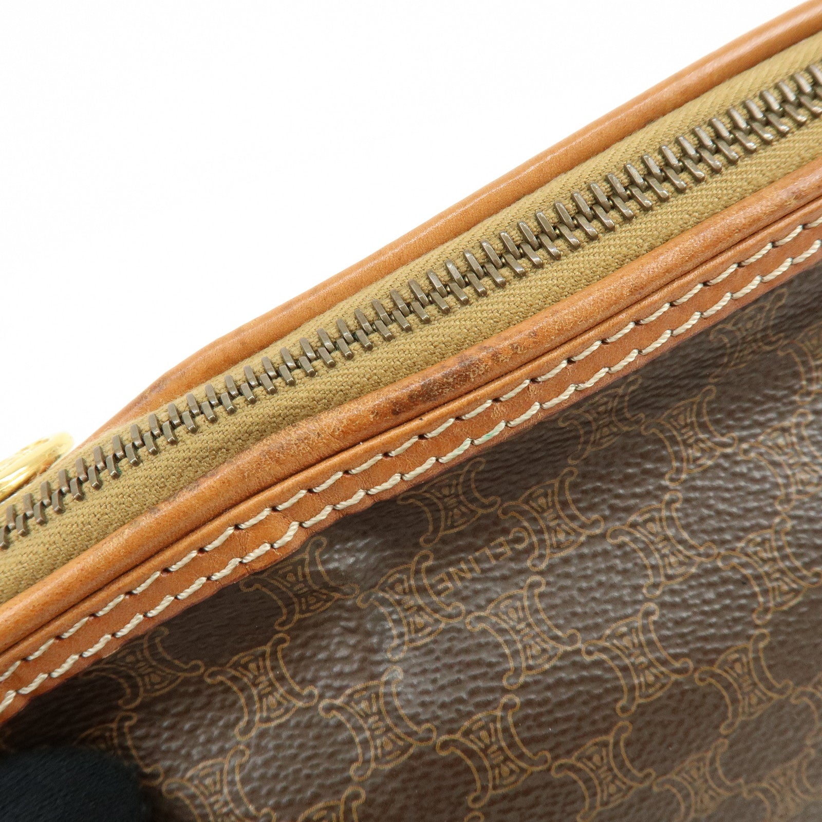 CELINE Macadam PVC Leather Cosmetic Pouch Accessory Pouch Brown