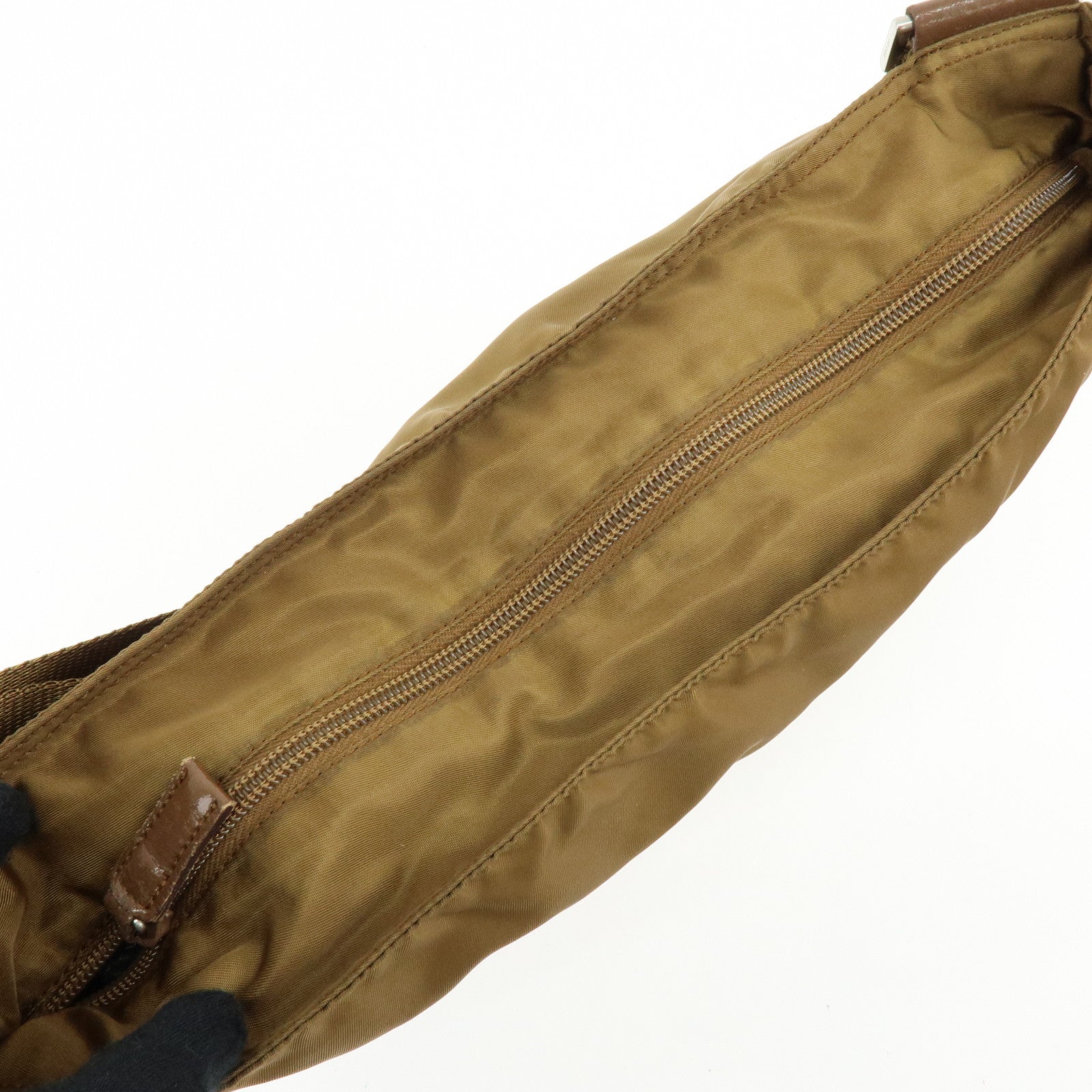 PRADA Triangle Logo Nylon Shoulder Bag Crossbody Bag Khaki
