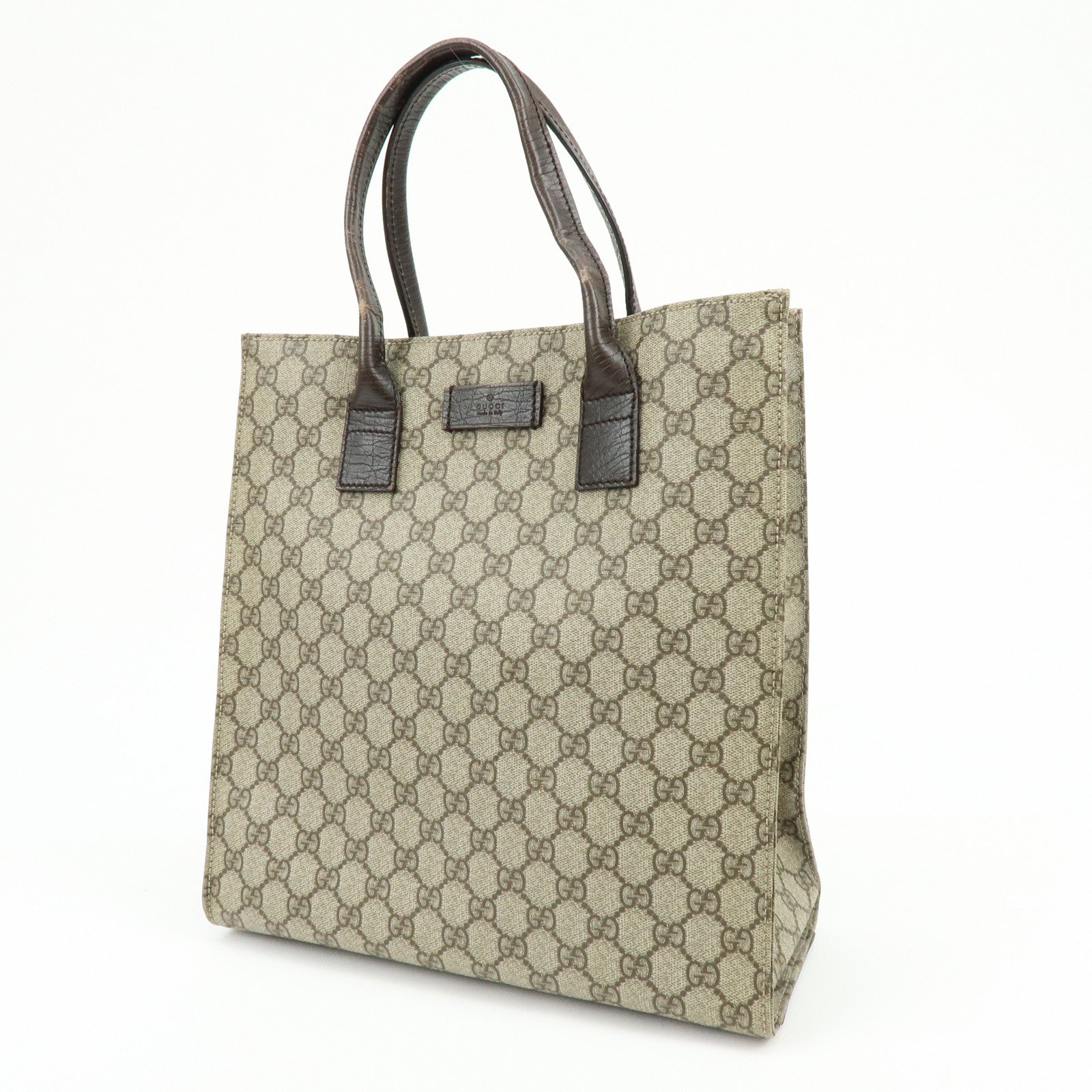 GUCCI GG Supreme Leather Tote Bag Hand Bag Beige Dark Brown 91249