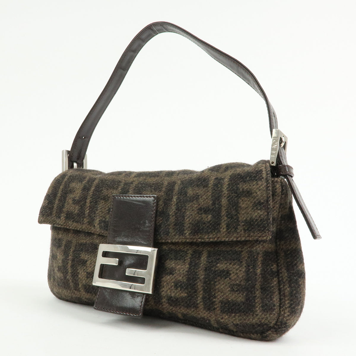 FENDI Zucca Mamma Baguette Wool Leather Shoulder Bag Hand Bag 26424