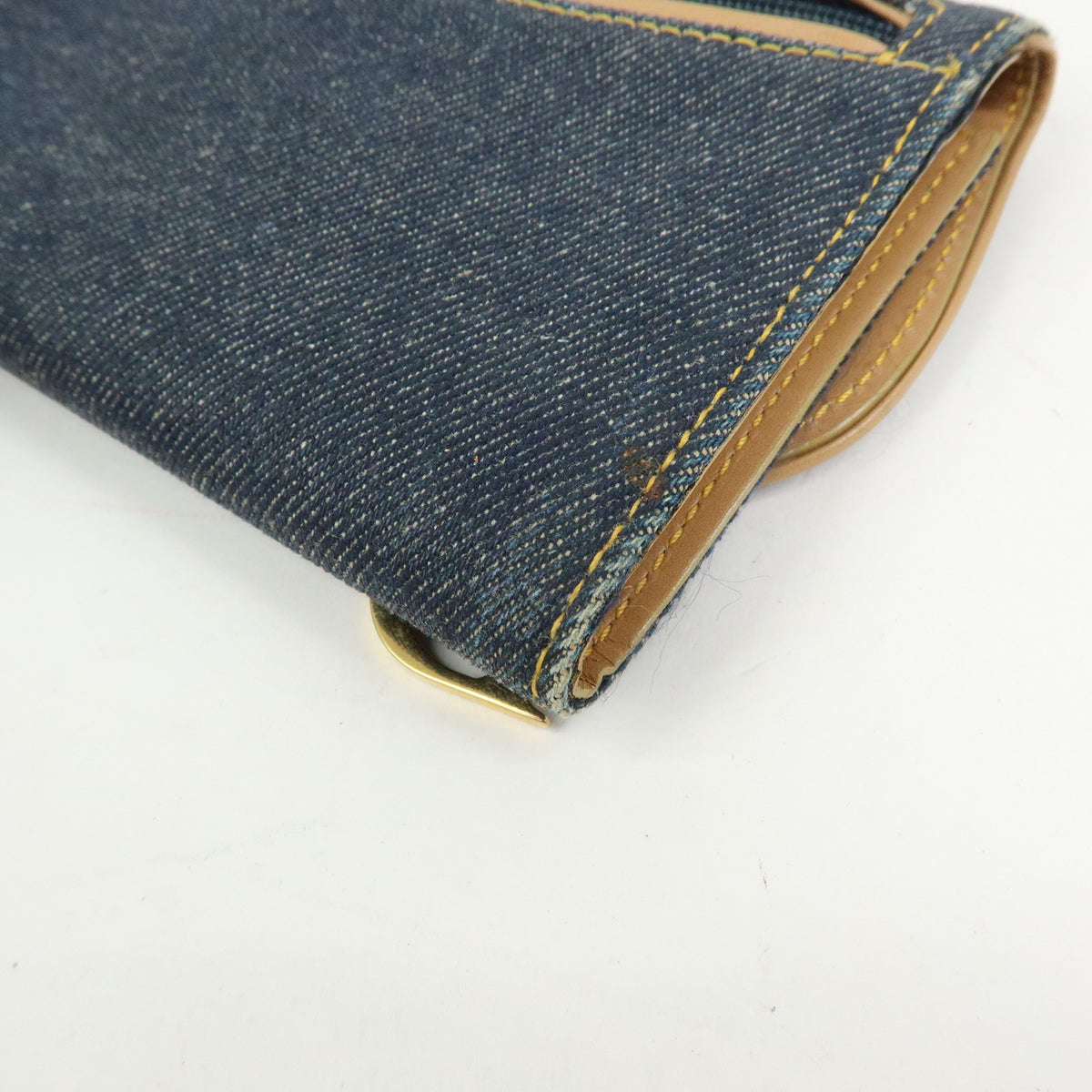 Christian Dior Saddle Denim Leather Bi-fold Long Wallet Blue