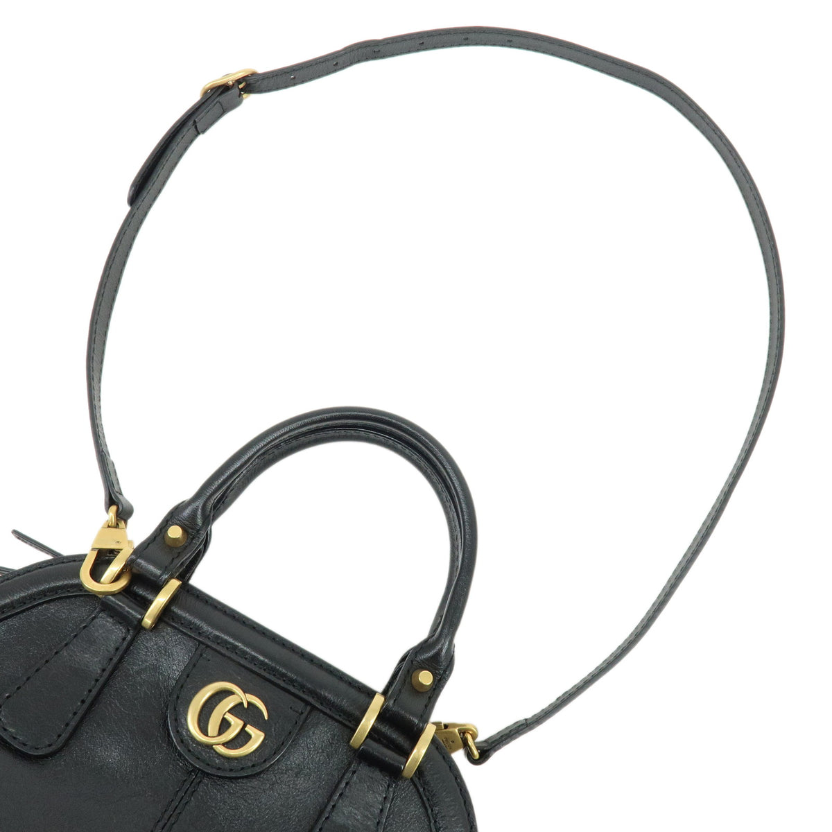 GUCCI Rebelle Double G Leather 2Way Bag Hand Shoulder Bag Black 516459