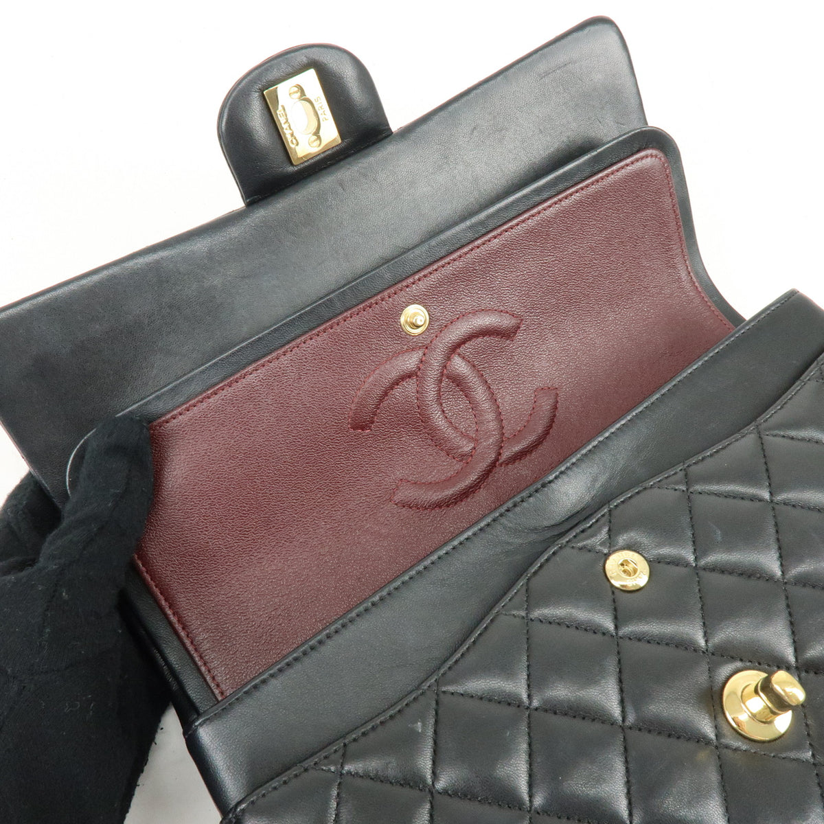 CHANEL Matelasse 25 Lamb Skin Double Flap Chain Shoulder Bag A01112