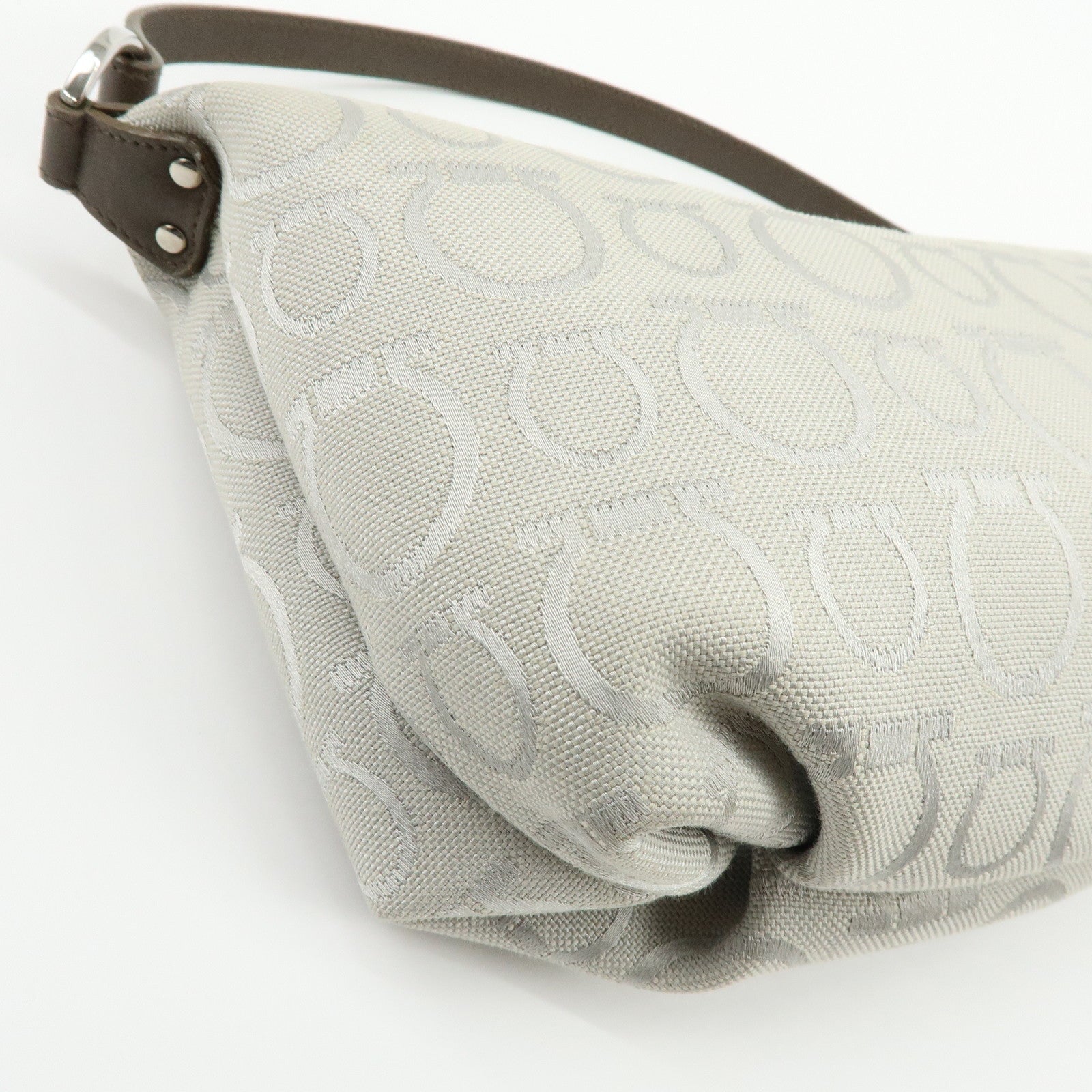 Ferragamo Gancini Canvas Leather Hand Bag Accessory Pouch Beige