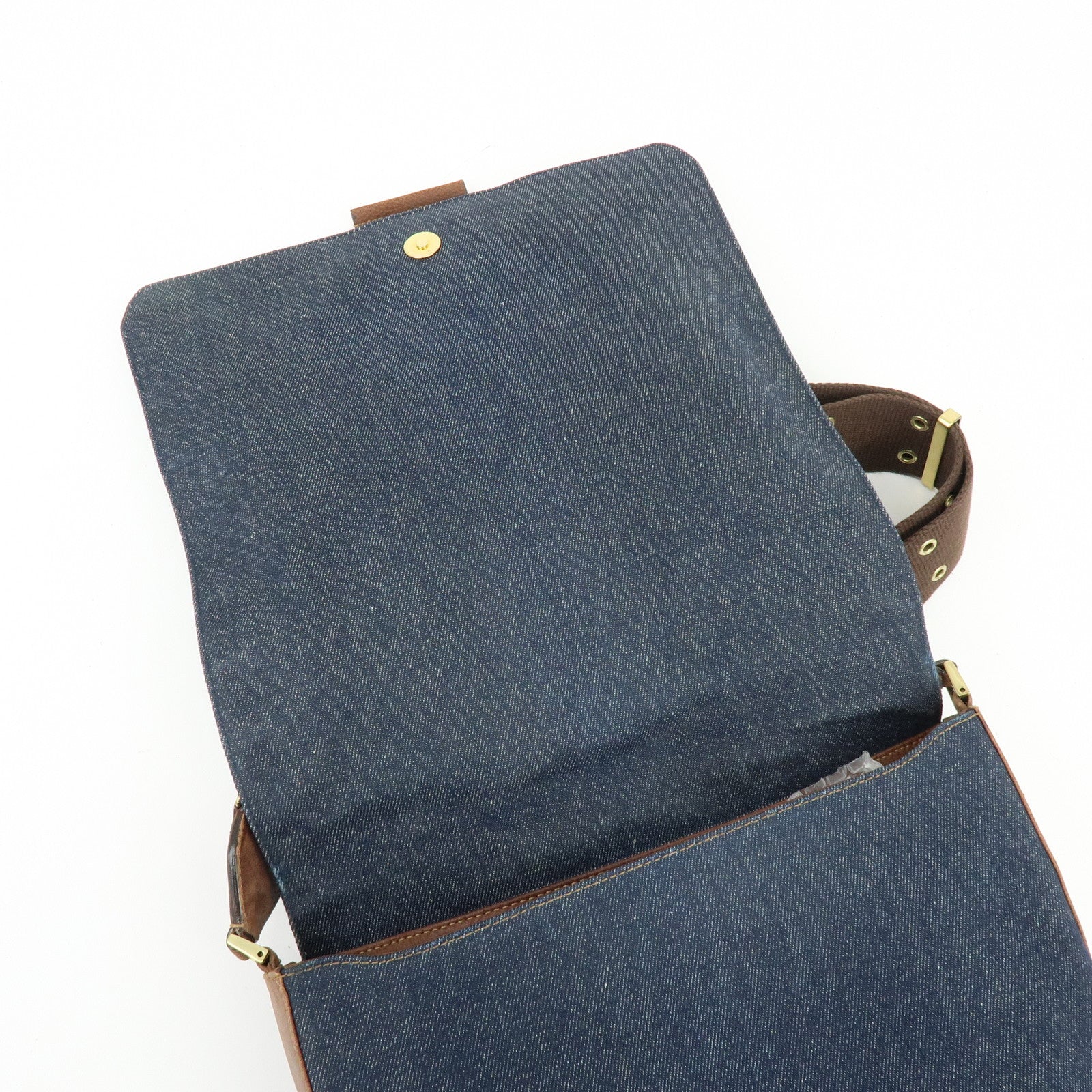 Christian Dior Street Chic Denim Leather Shoulder Bag Indigo Blue Brown