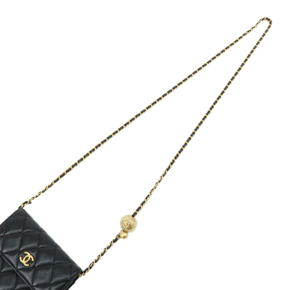 CHANEL Matelasse Lamb Skin Mini Chain Shoulder Bag Black