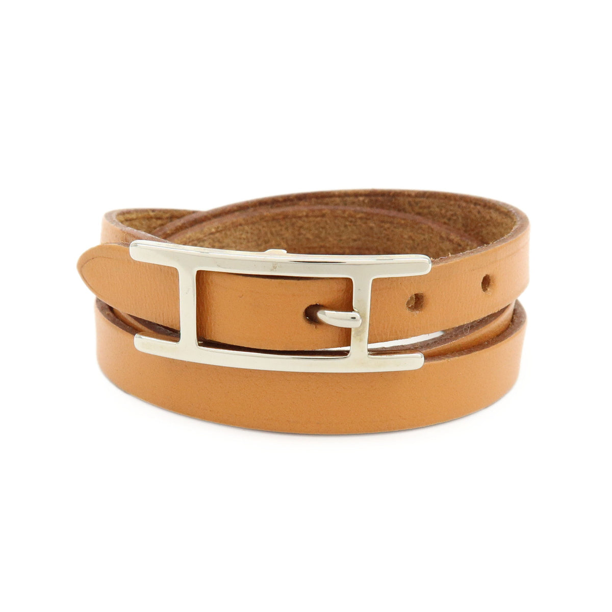 HERMES Leather Api 3 H Buckle Bracelet Brown