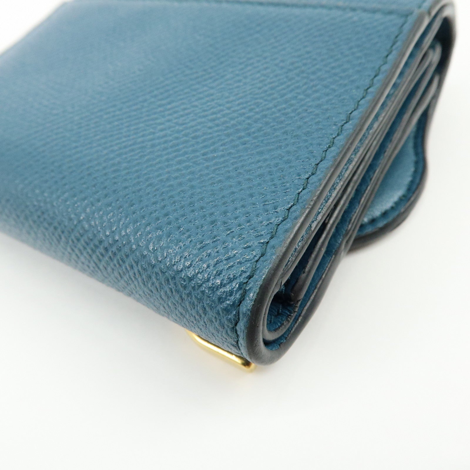 Christian Dior Saddle Leather Tri-Fold Compact Wallet Blue