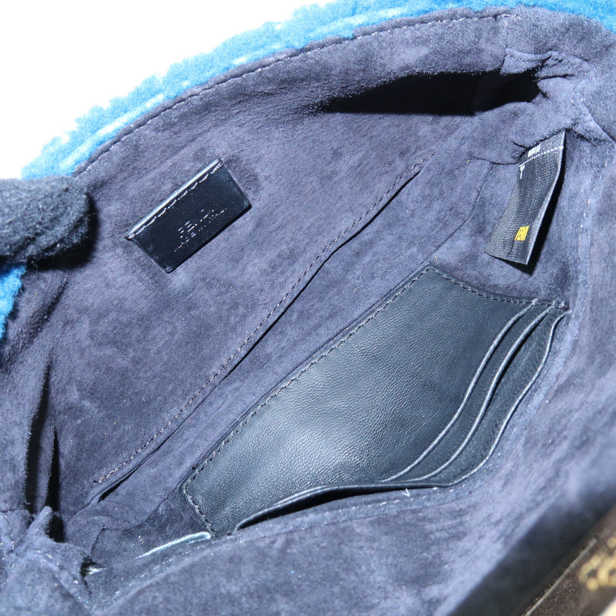 FENDI Mini Be Baguette Mouton Leather Shoulder Bag Blue 8M0315