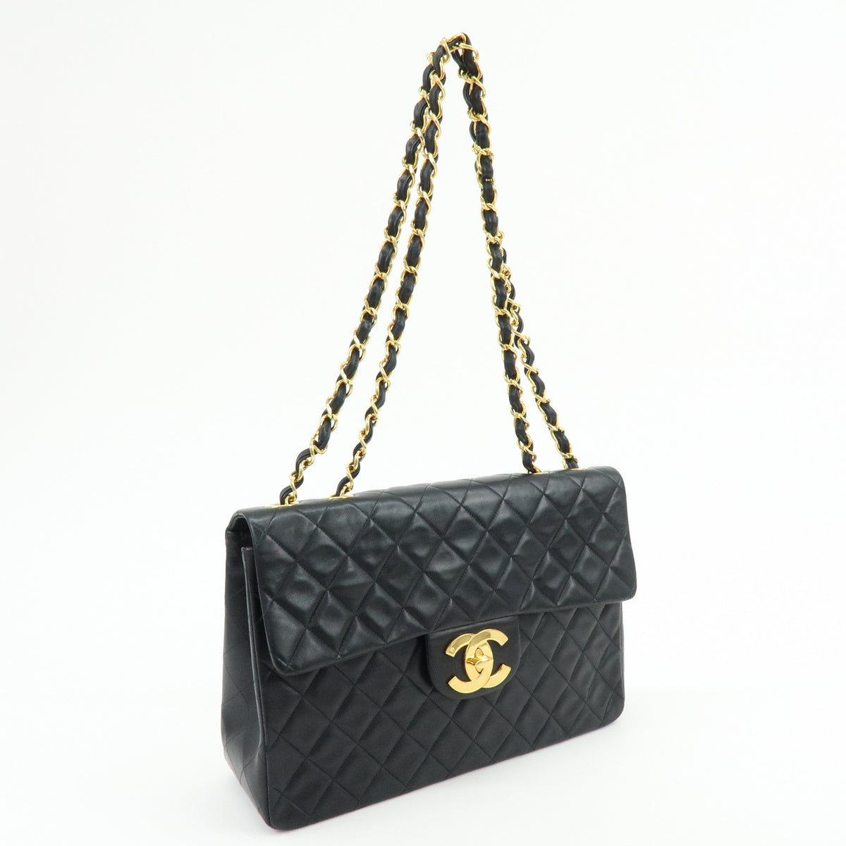 CHANEL Jumbo Matelasse 34 Lamb Skin Chain Shoulder Bag Black A01094