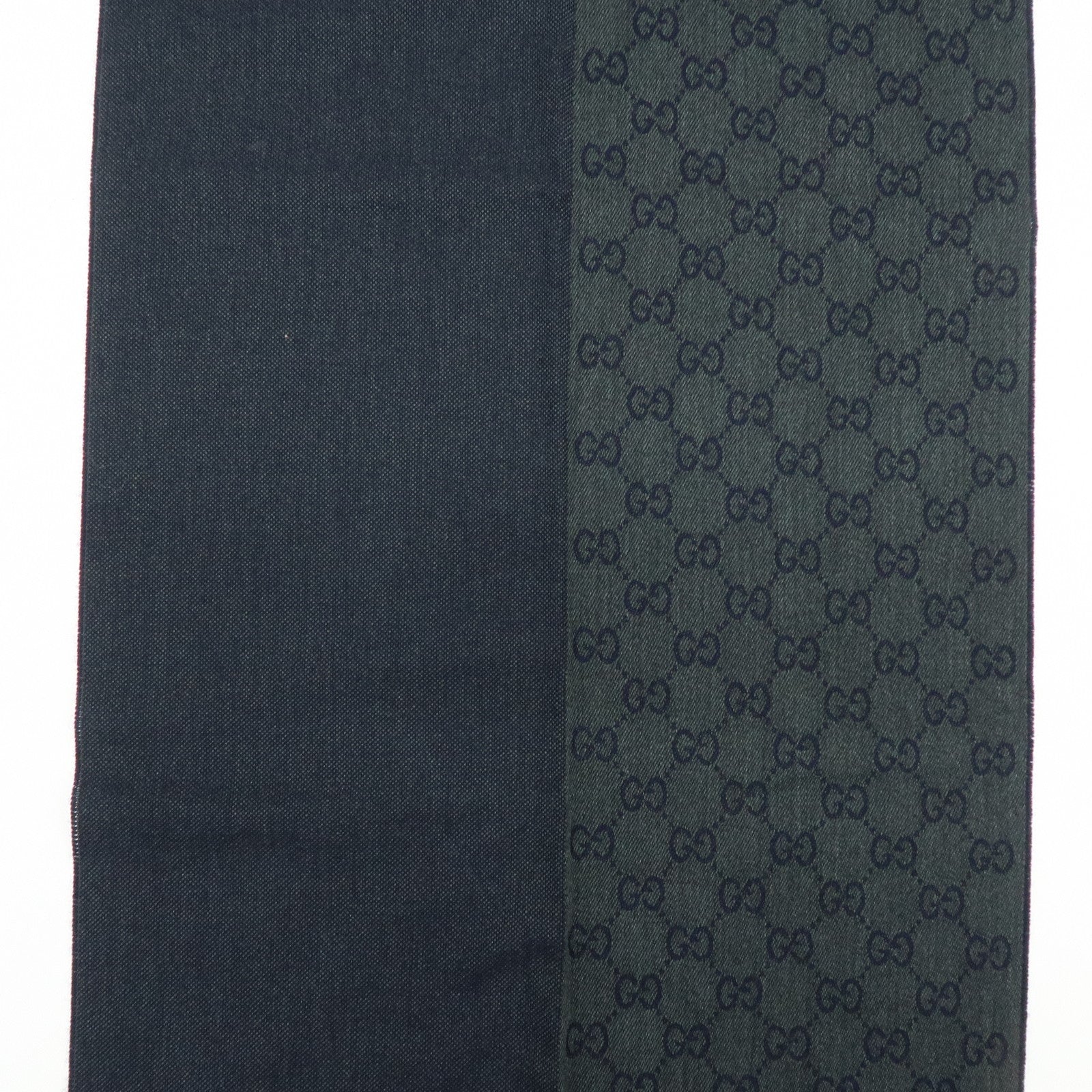 GUCCI GG Monogram Wool100% Scarf Stole Navy Dark Green