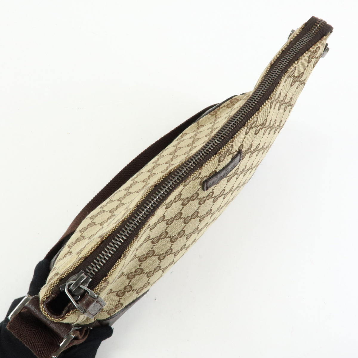 GUCCI GG Canvas Leather Shoulder Bag Crossbody Bag Beige Brown 114273