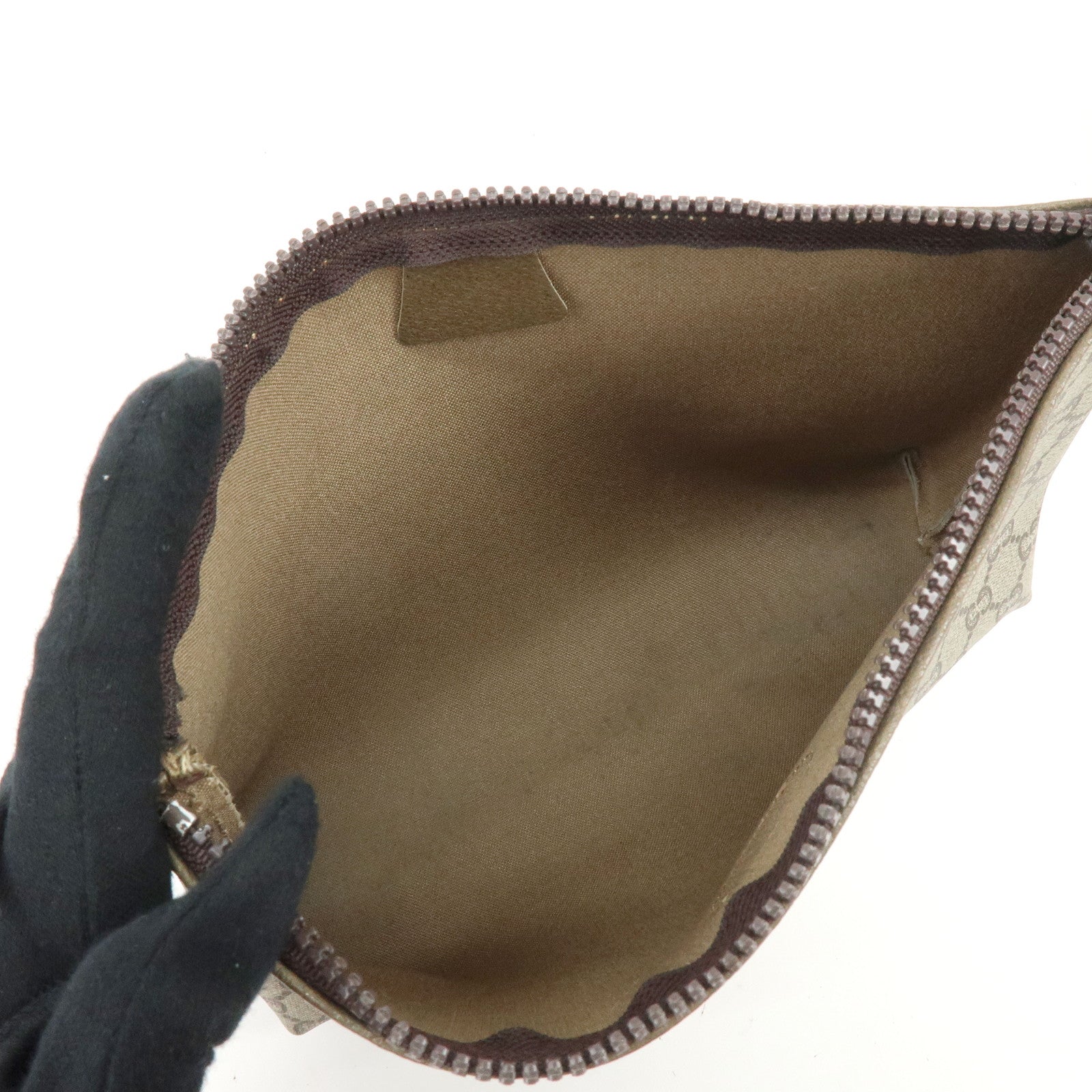 GUCCI Old GUCCI GG Plus Leather Clutch Bag Pouch Beige Brown