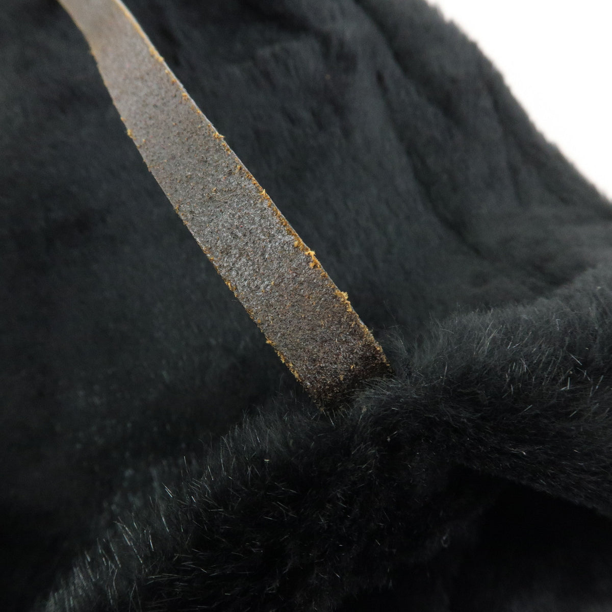 FENDI FF Logo Lapin Rabbit Fur Leather Shoulder Tote Bag Black 16001