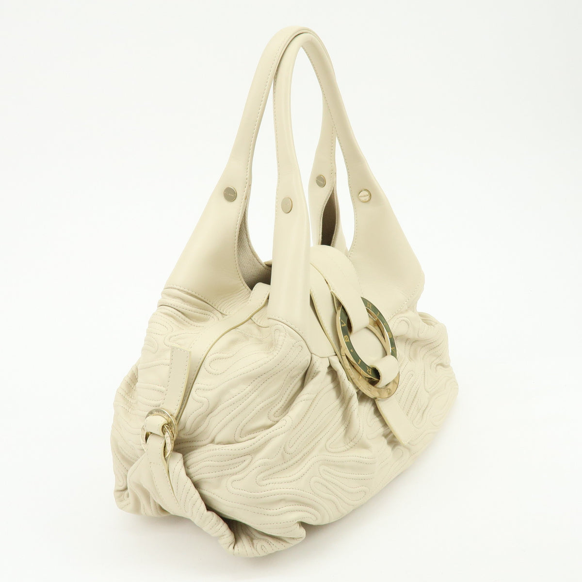 BVLGARI Chandra Leather Shoulder Bag Hand Bag Ring Buckle White