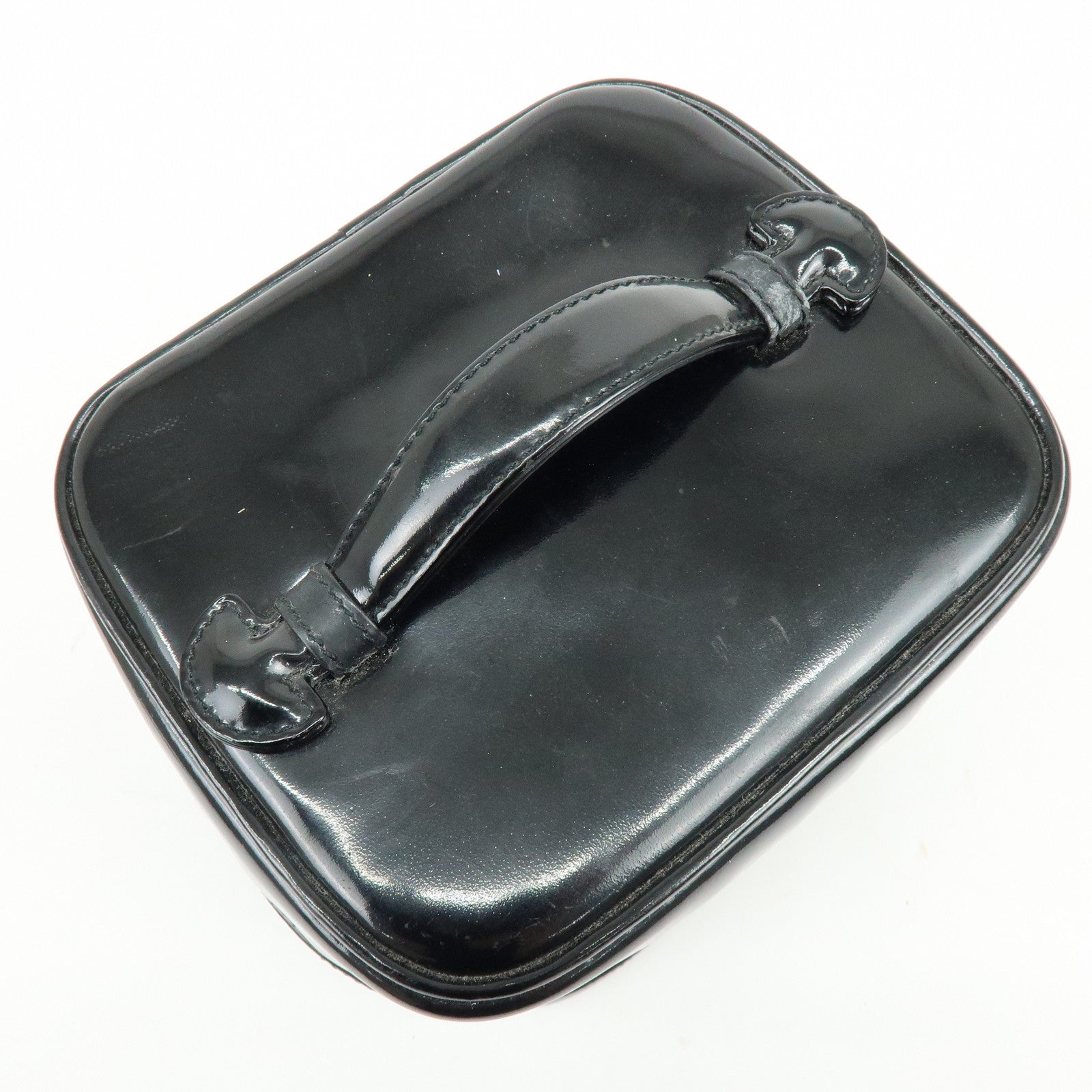 CHANEL COCO Mark Patent Leather Vanity Bag Hand Bag Black A01998