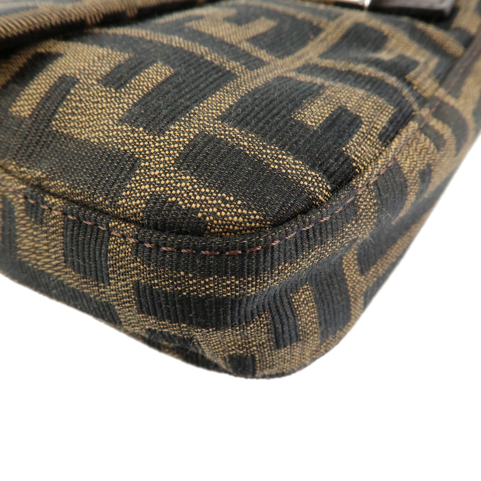 FENDI Mamma Baguette Zucca Canvas Leather Shoulder Bag Brown 26424