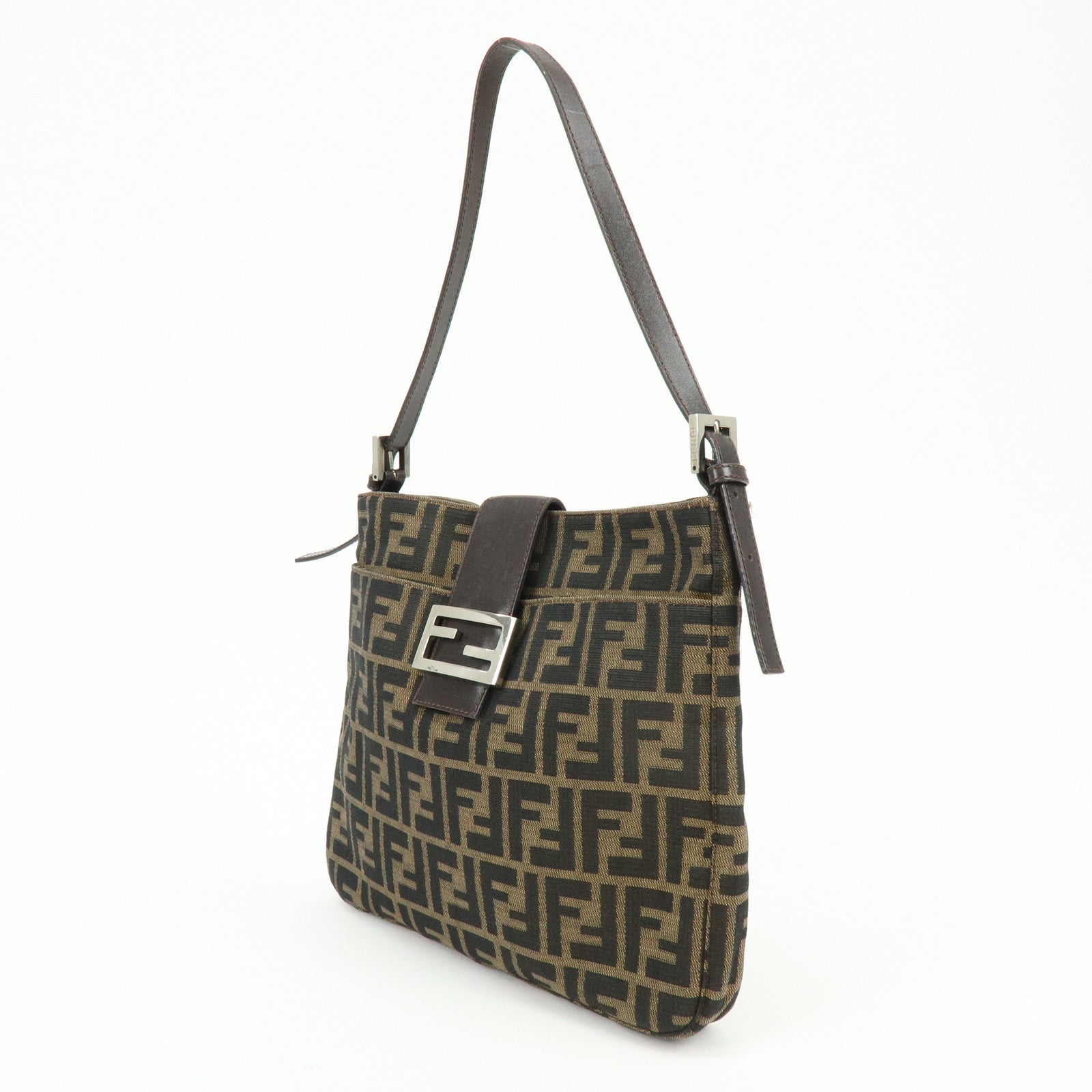 FENDI Zucca Jacquard Canvas Leather Hand Bag Shoulder Bag Brown