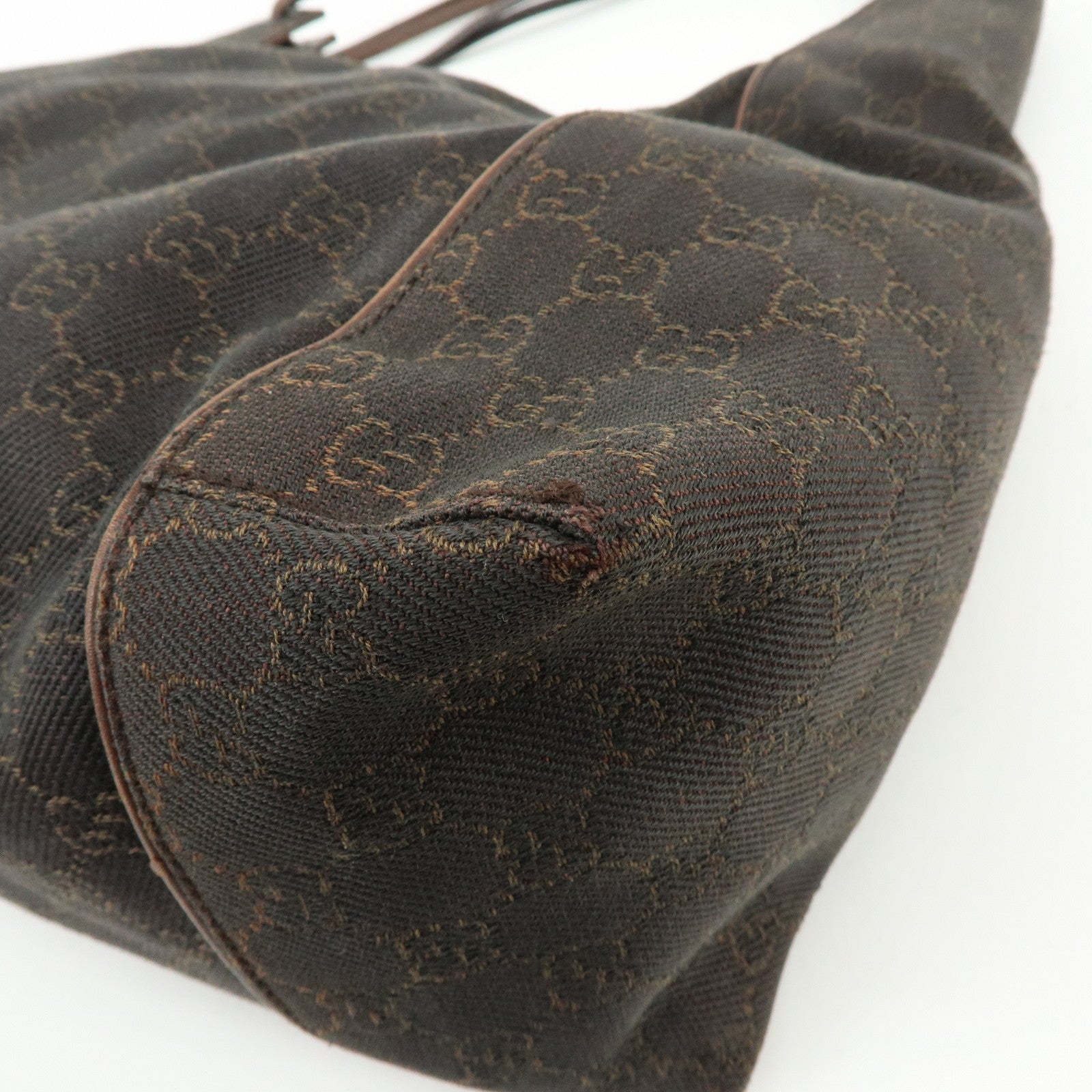 GUCCI GG Canvas Leather Shoulder Bag Hand Bag Dark Brown 101292