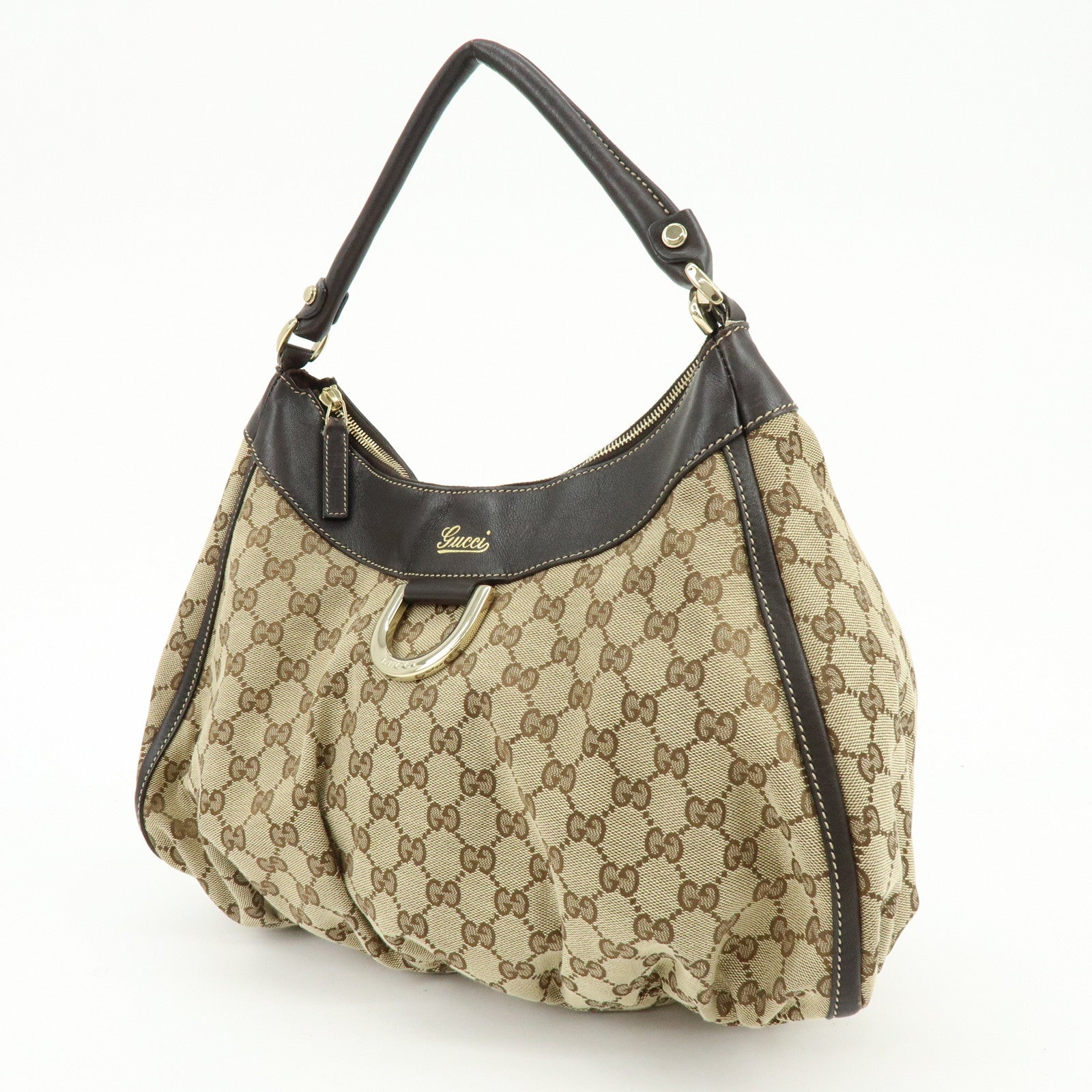 GUCCI Abbey GG Canvas Leather Shoulder Bag Brown Beige 189833