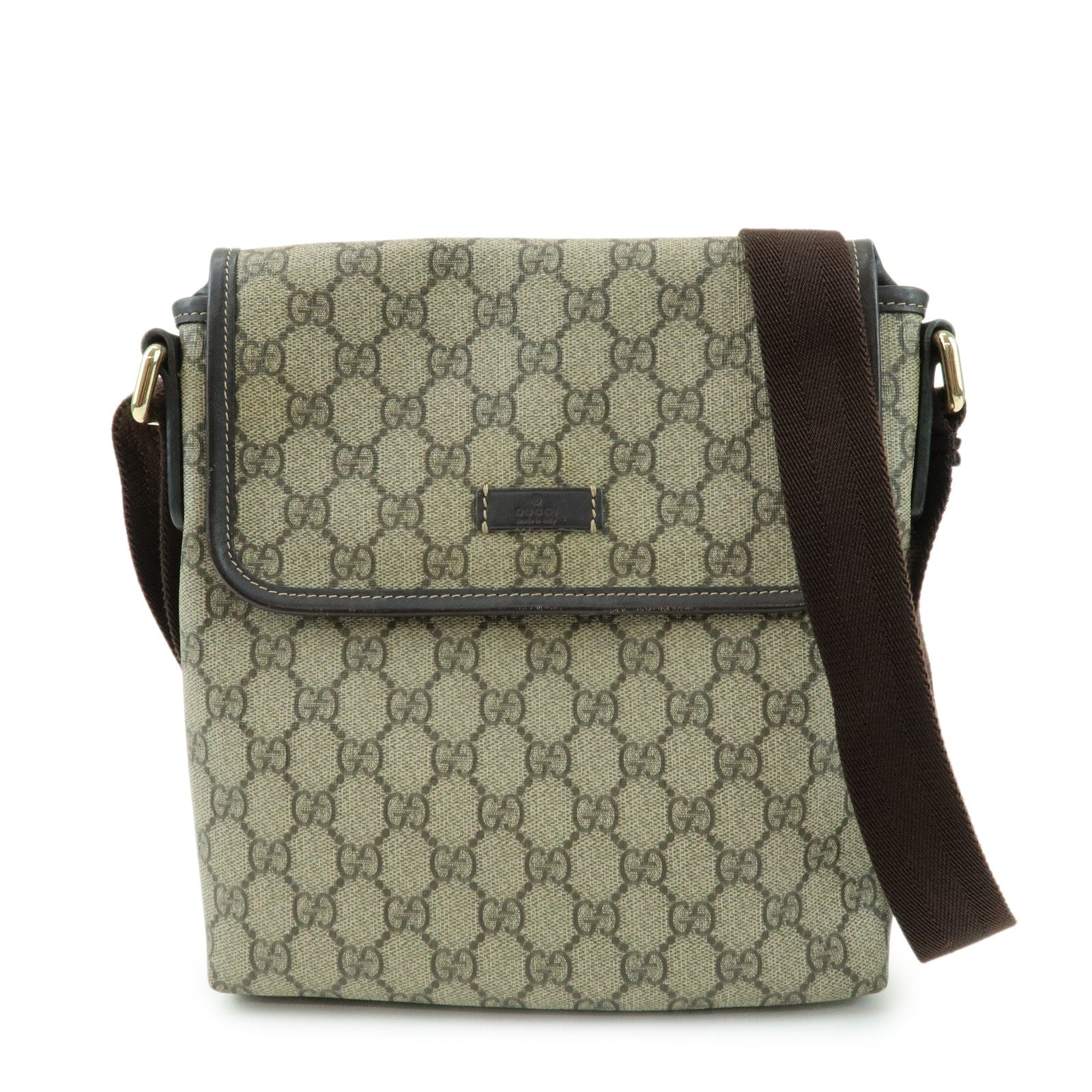 GUCCI GG Supreme Leather Shoulder Crossbody Bag Beige Brown 223666