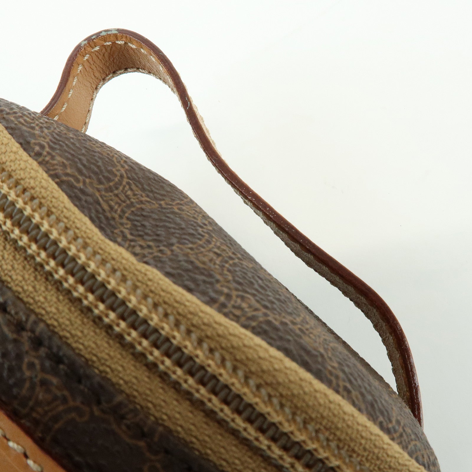 CELINE Macadam PVC Canvas Leather Mini Pouch Vanity Bag Brown
