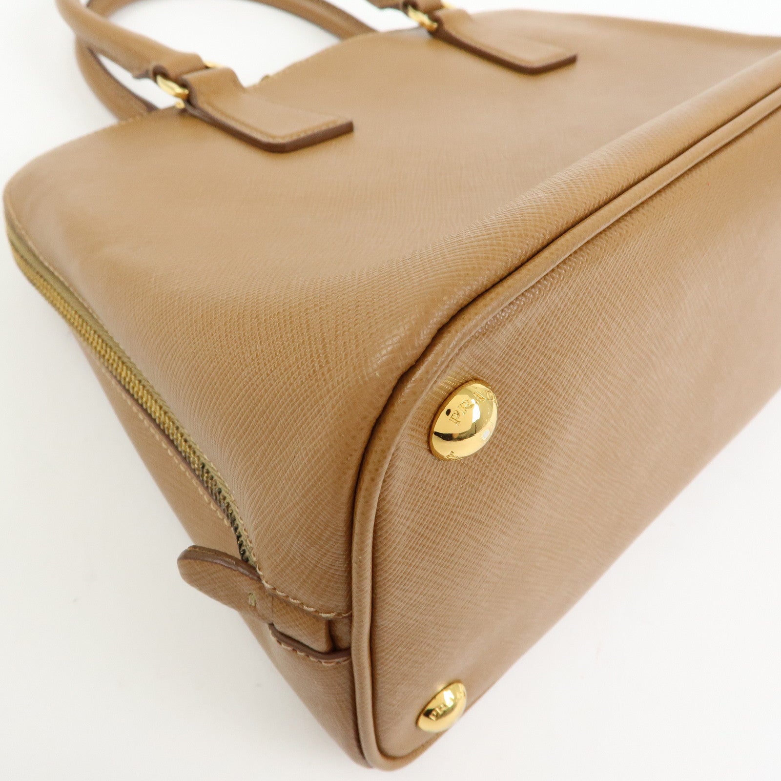 PRADA Triangle Logo Saffiano Leather Hand Bag Camel BL0837