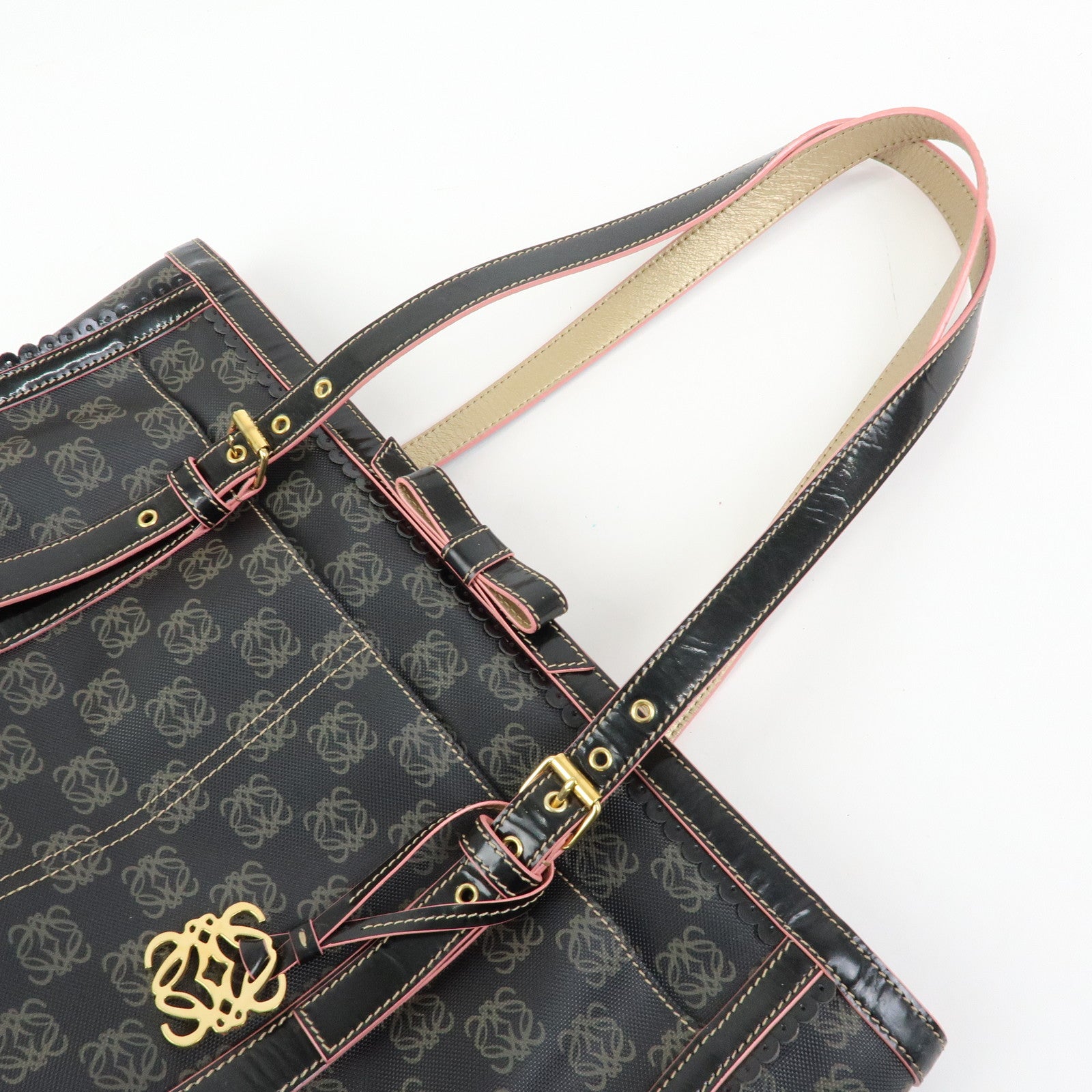 LOEWE Anagram PVC Patent Leather Tote Bag Shoulder Bag Black Pink