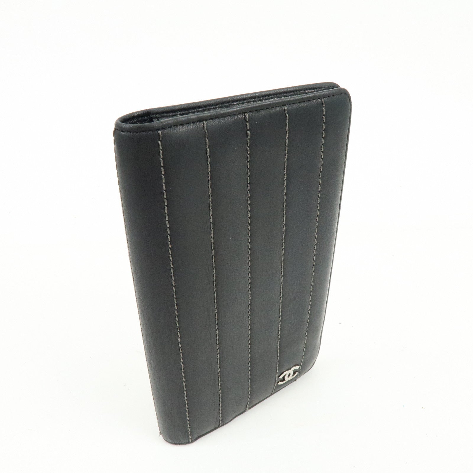 CHANEL COCO Mark Leather Bi-fold Flap Long Wallet Black