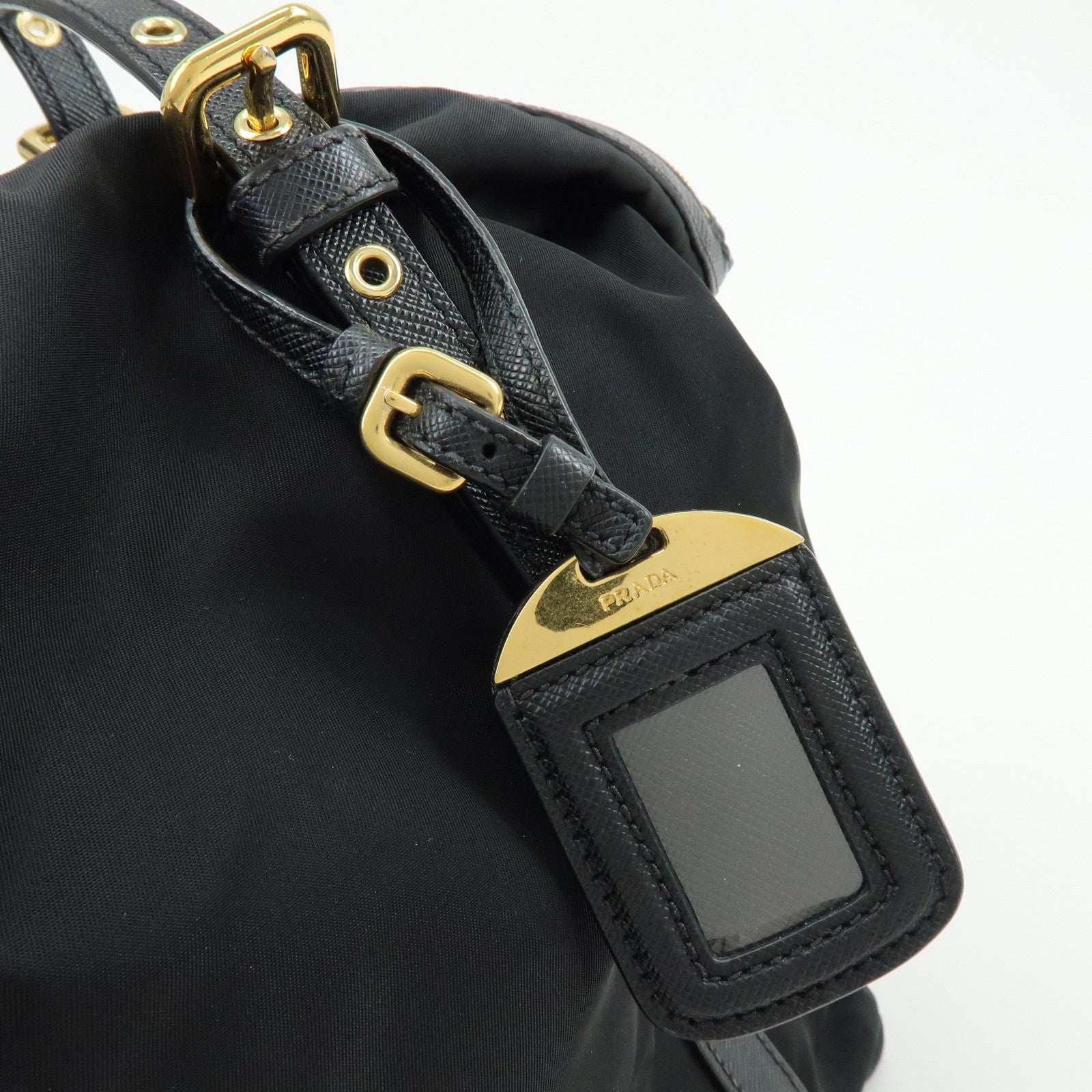 PRADA Logo Nylon Saffiano Leather Shoulder Bag Black 1BG253