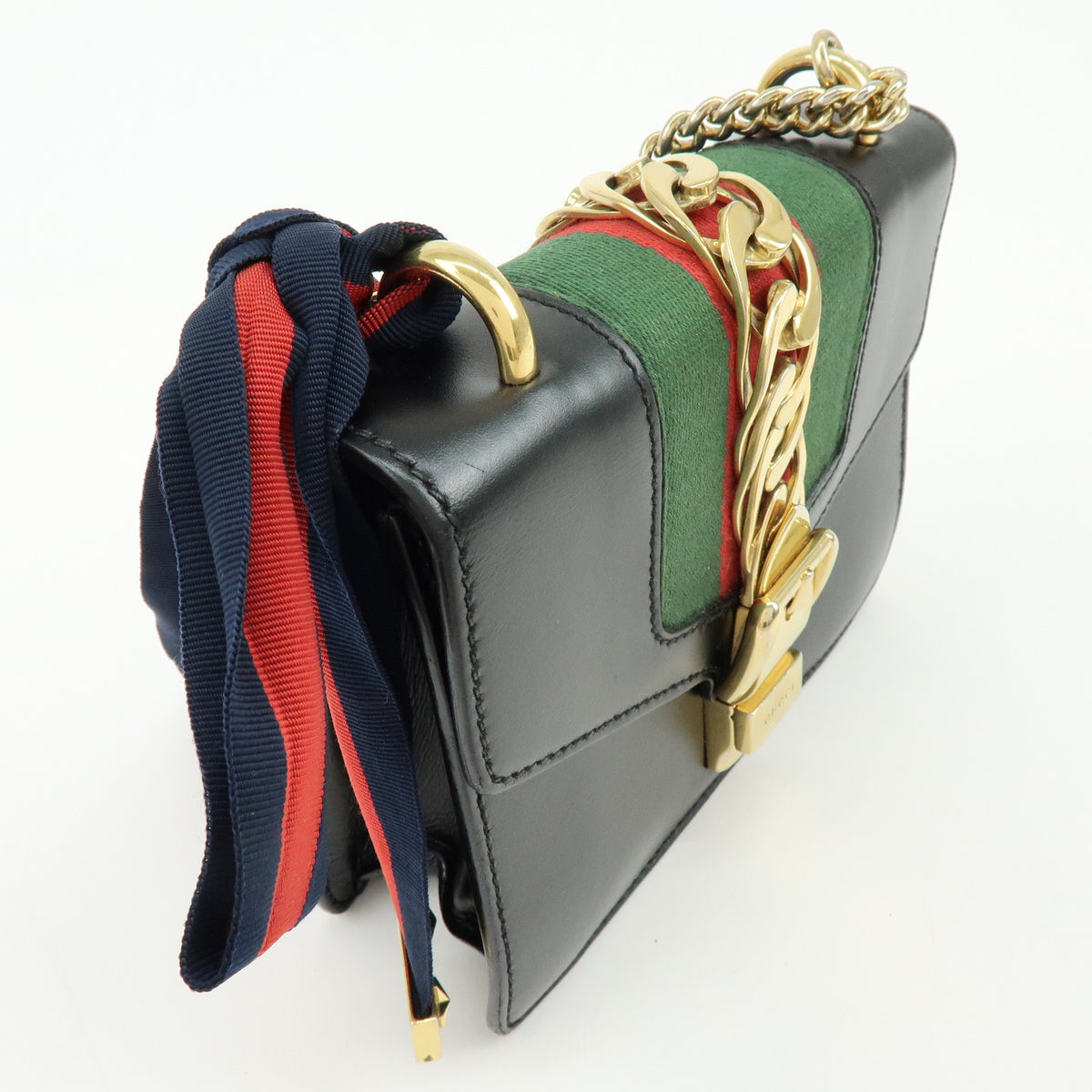 GUCCI Sylvie Sherry Leather Chain Shoulder Bag Crossbody Bag Black