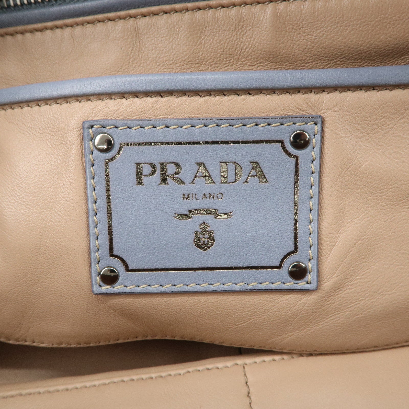 PRADA Logo Leather Shoulder Bag Hand Bag Blue BL094F Used