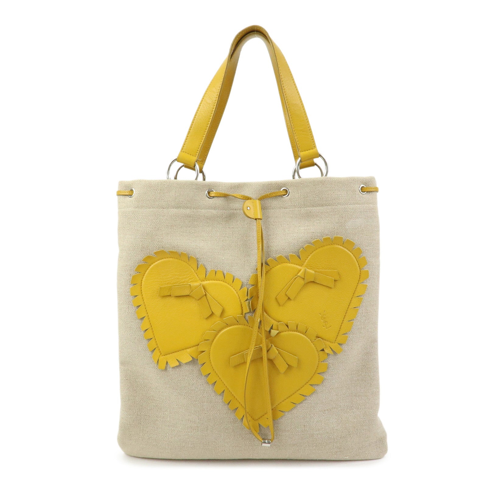 SAINT LAURENT PARIS Kahara Canvas Leather Tote Bag Hand Bag Natural