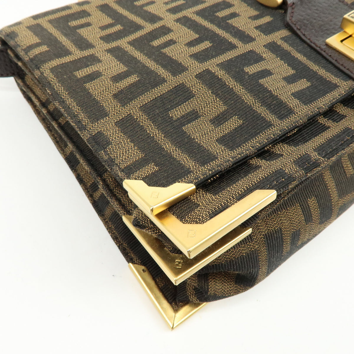 FENDI Zucca Canvas Leather Shoulder Bag Crossbody Bag Brown 8BT169