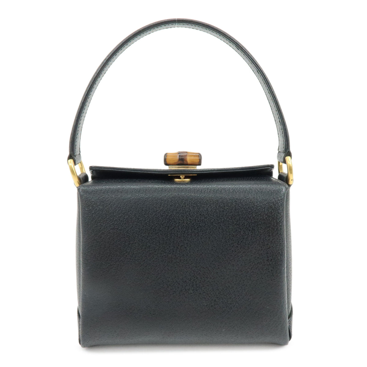 GUCCI Bamboo Turn Lock Leather Mini Hand Bag Black 000・33・0249