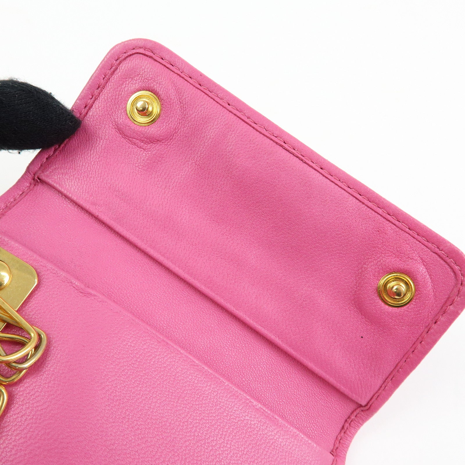 MIU MIU Matelasse Leather 6 Ring Key Case Key Holder Pink